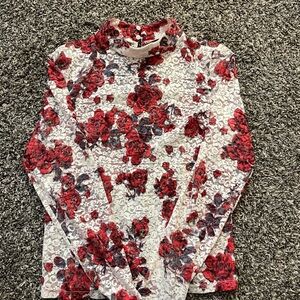 Zara Red and White Floral Lace Blouse